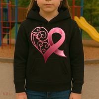 Breast Cancer Awareness Ribbon Heart Pattern Kids Hoodie thumb 3