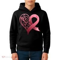 Breast Cancer Awareness Ribbon Heart Pattern Kids Hoodie thumb 4