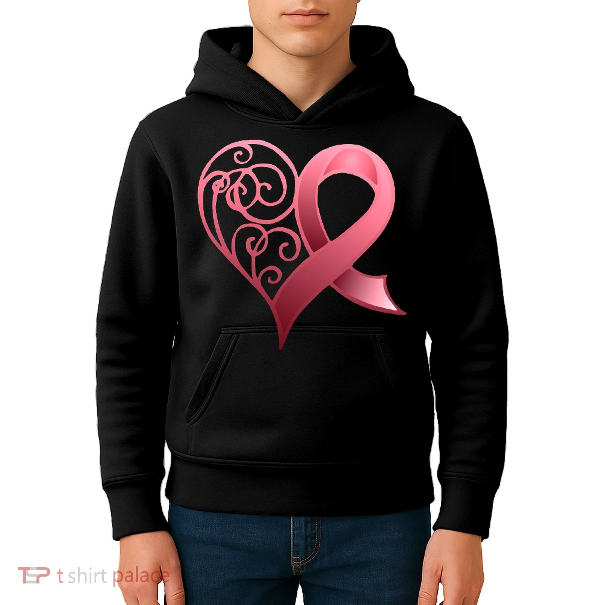 Breast Cancer Awareness Ribbon Heart Pattern Kids Hoodie