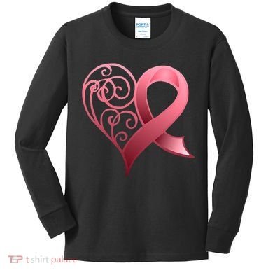 Breast Cancer Awareness Ribbon Heart Pattern Kids Long Sleeve Shirt