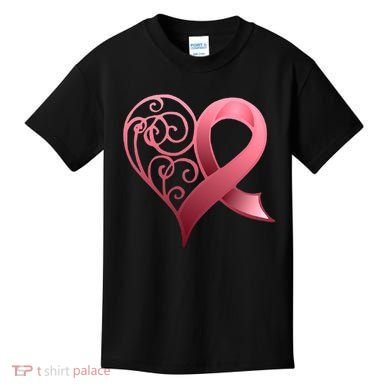 Breast Cancer Awareness Ribbon Heart Pattern Kids T-Shirt