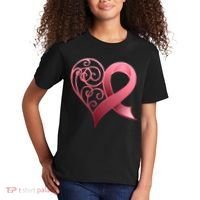 Breast Cancer Awareness Ribbon Heart Pattern Kids T-Shirt thumb 2