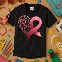 Breast Cancer Awareness Ribbon Heart Pattern Kids T-Shirt thumb 3