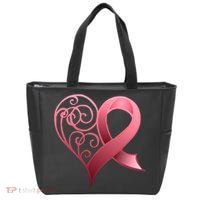 Breast Cancer Awareness Ribbon Heart Pattern Tote Bag thumb 0