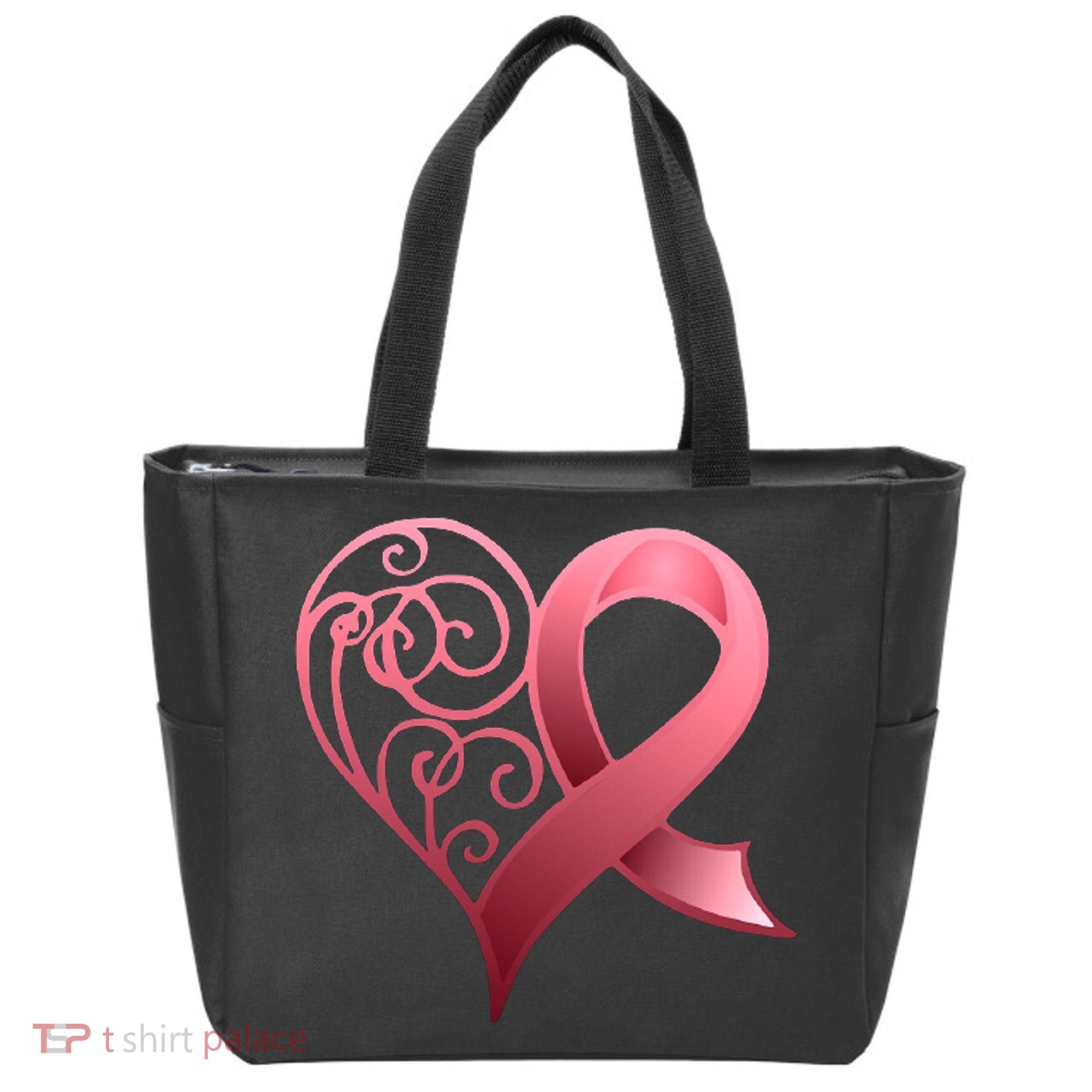 Breast Cancer Awareness Ribbon Heart Pattern Tote Bag