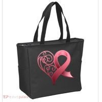 Breast Cancer Awareness Ribbon Heart Pattern Tote Bag thumb 2