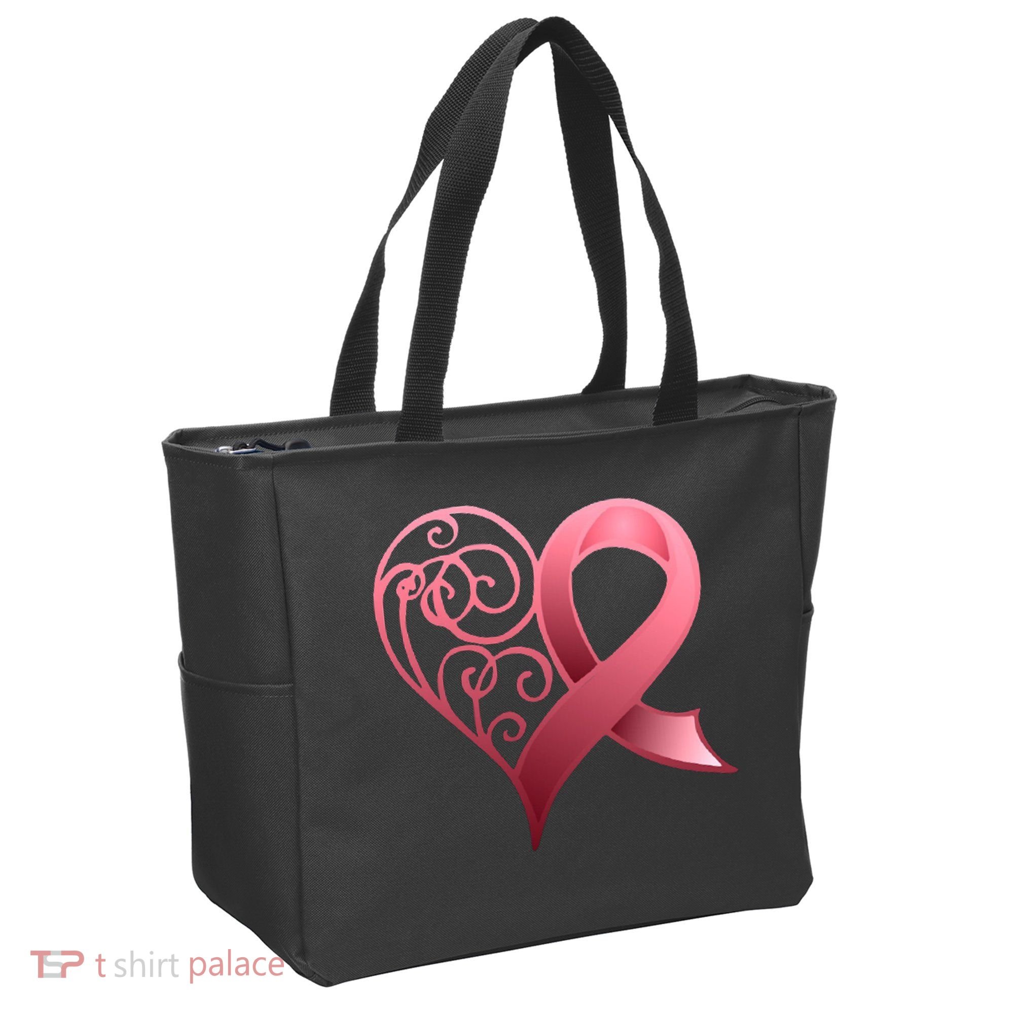 Breast Cancer Awareness Ribbon Heart Pattern Tote Bag