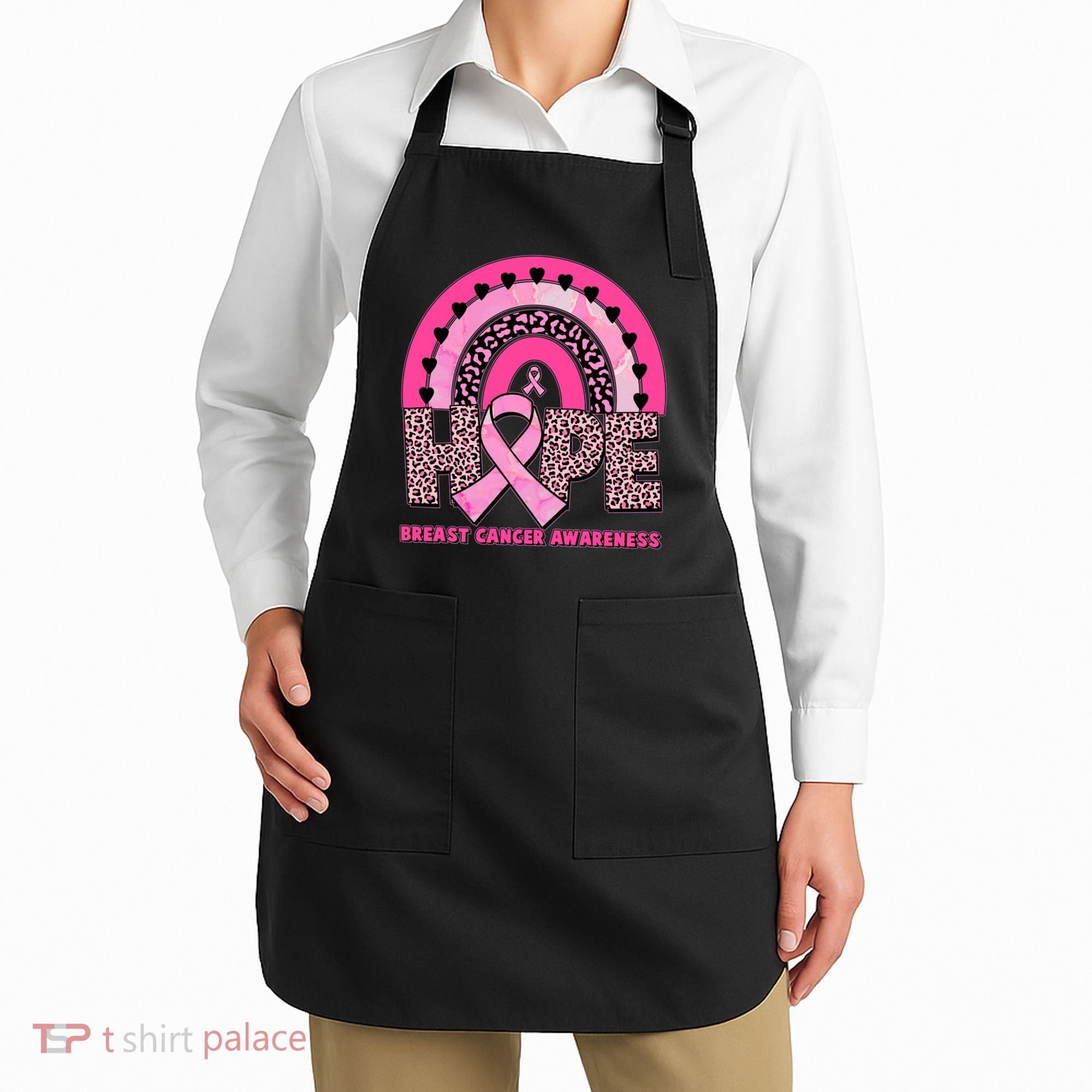 Breast Cancer Awareness Pink Leopard Print Rainbow Apron