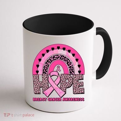 Breast Cancer Awareness Pink Leopard Print Rainbow Coffee Mug back