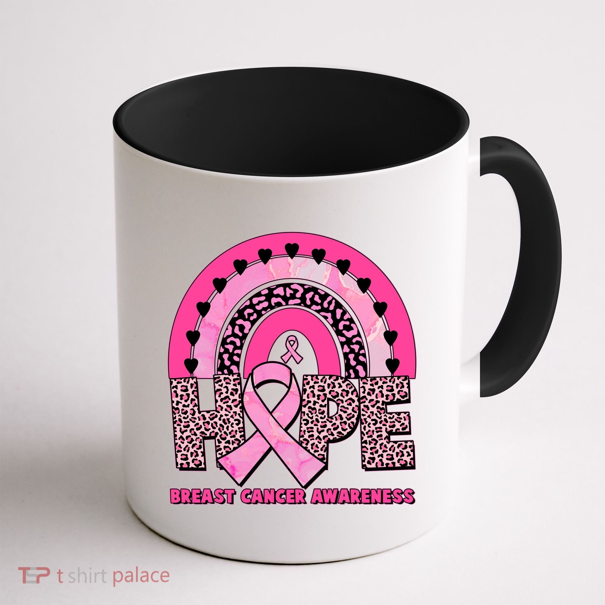 Breast Cancer Awareness Pink Leopard Print Rainbow Coffee Mug