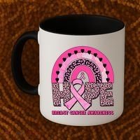 Breast Cancer Awareness Pink Leopard Print Rainbow Coffee Mug thumb 2