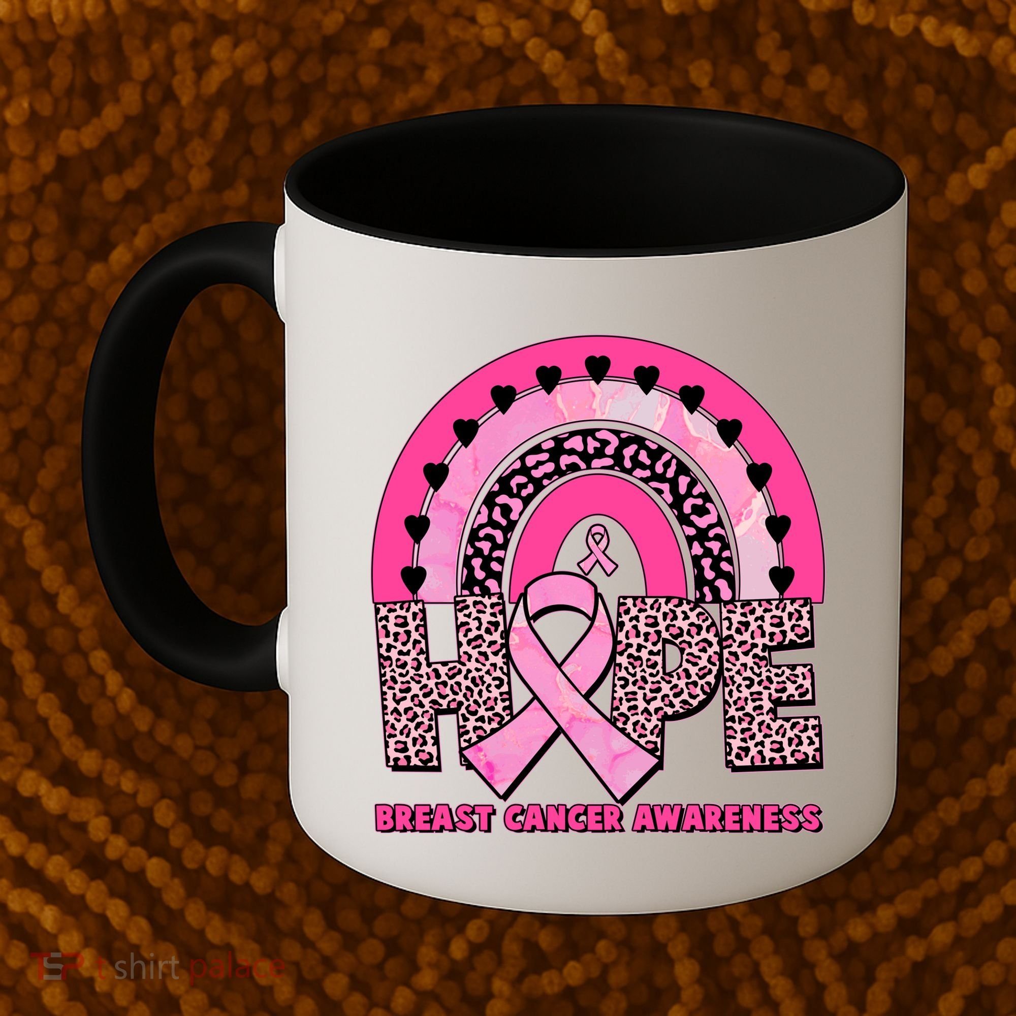 Breast Cancer Awareness Pink Leopard Print Rainbow Coffee Mug