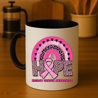 Breast Cancer Awareness Pink Leopard Print Rainbow Coffee Mug thumb 4