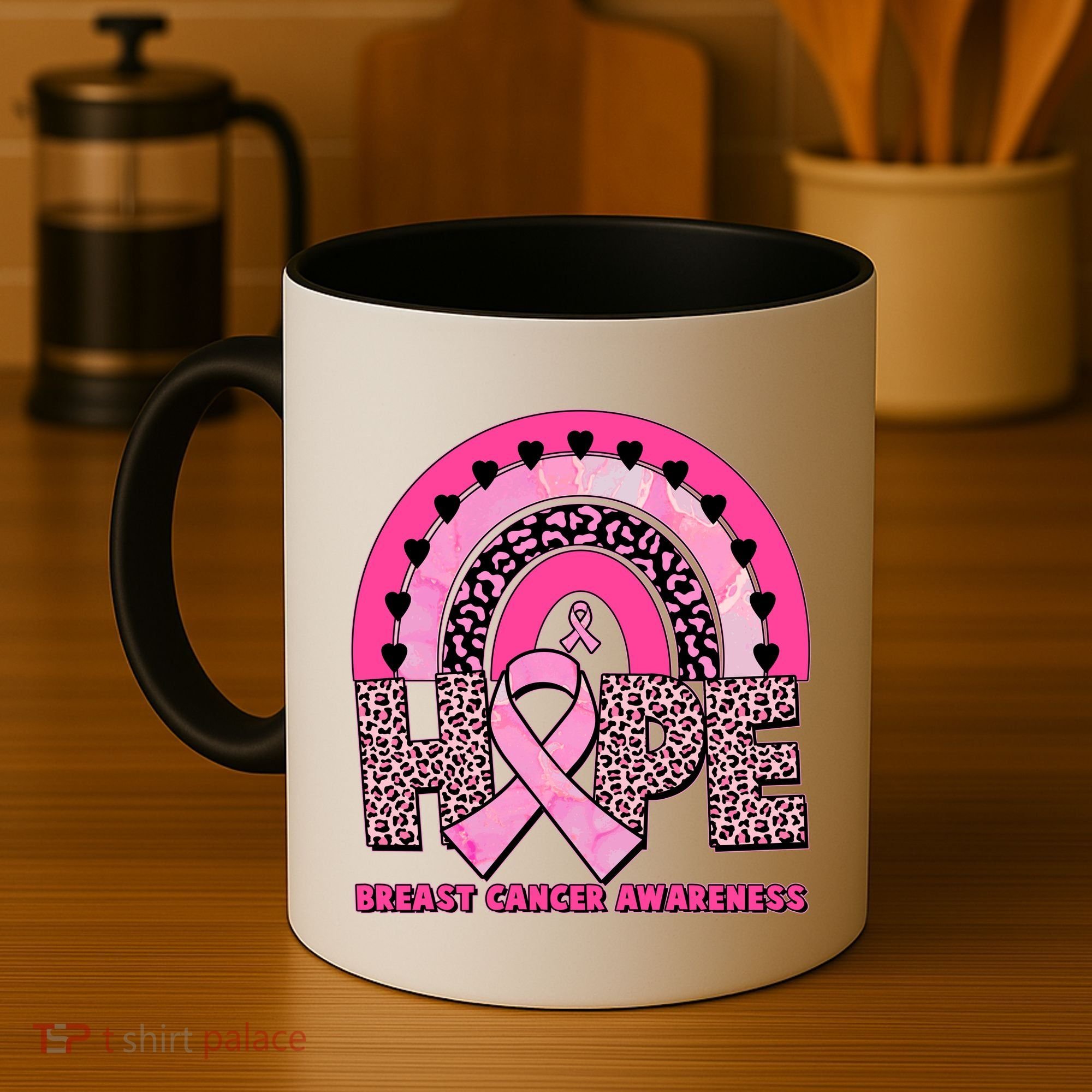 Breast Cancer Awareness Pink Leopard Print Rainbow Coffee Mug