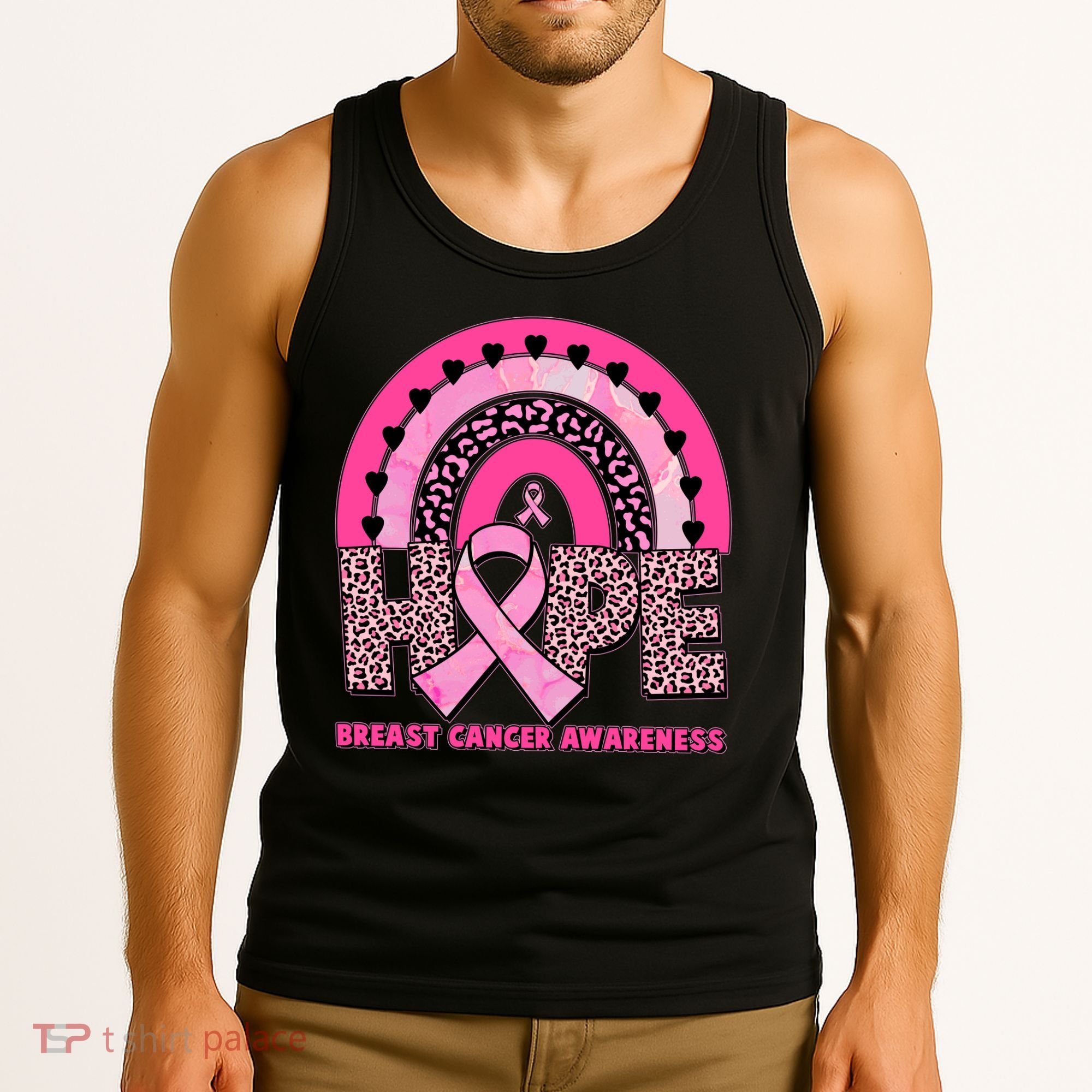 Breast Cancer Awareness Pink Leopard Print Rainbow Tank Top