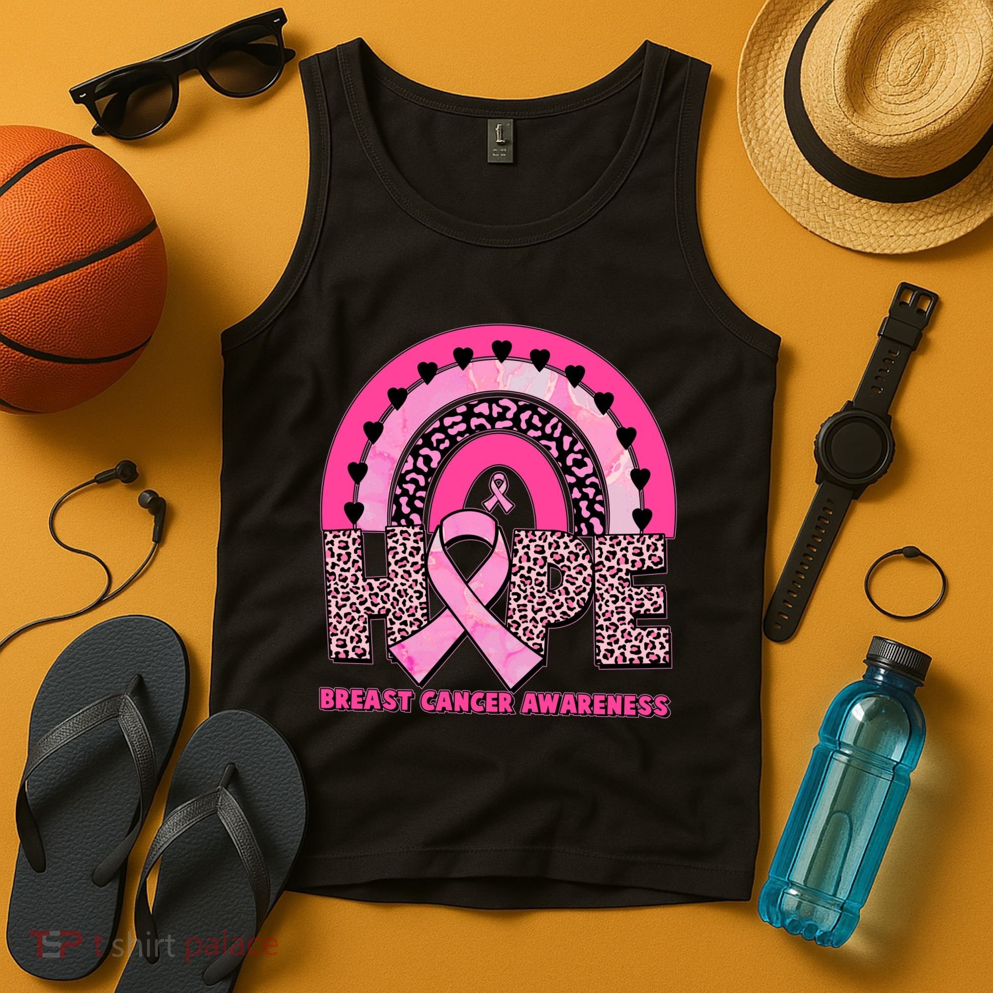 Breast Cancer Awareness Pink Leopard Print Rainbow Tank Top