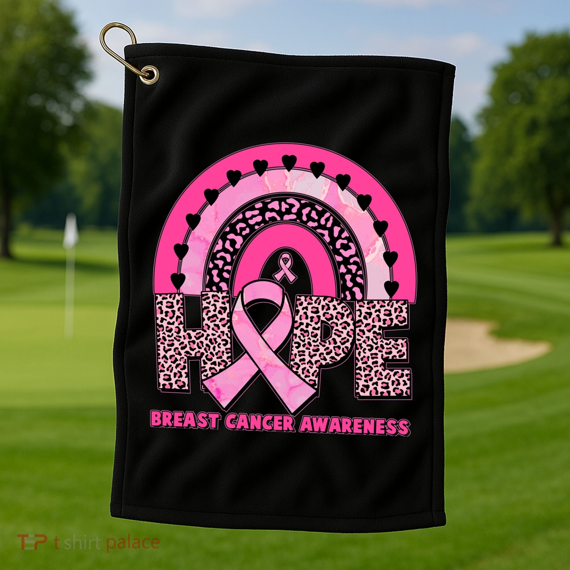 Breast Cancer Awareness Pink Leopard Print Rainbow Golf Towel