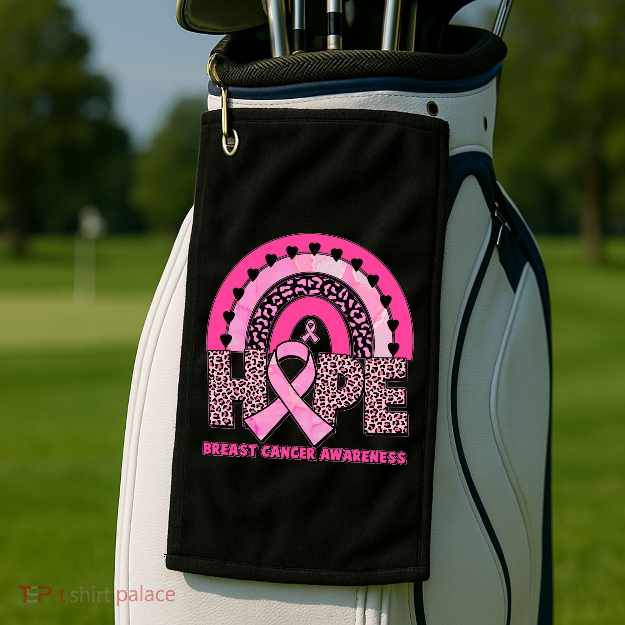 Breast Cancer Awareness Pink Leopard Print Rainbow Golf Towel