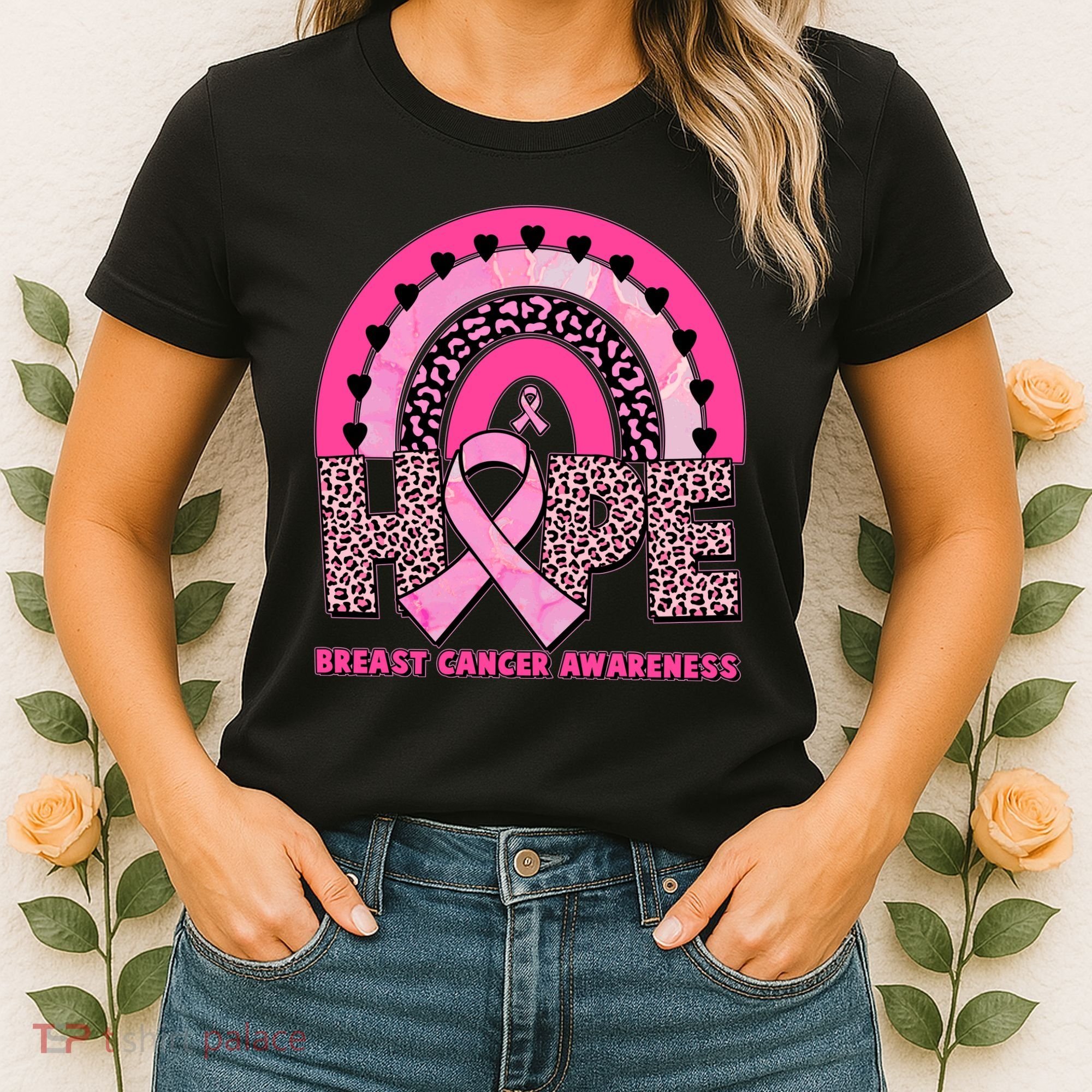 Breast Cancer Awareness Pink Leopard Print Rainbow Women's T-Shirt