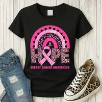 Breast Cancer Awareness Pink Leopard Print Rainbow Women's T-Shirt thumb 3