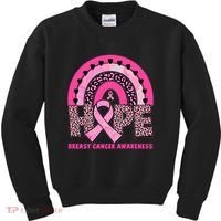 Breast Cancer Awareness Pink Leopard Print Rainbow Kids Sweatshirt thumb 0
