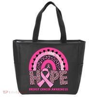 Breast Cancer Awareness Pink Leopard Print Rainbow Tote Bag thumb 0
