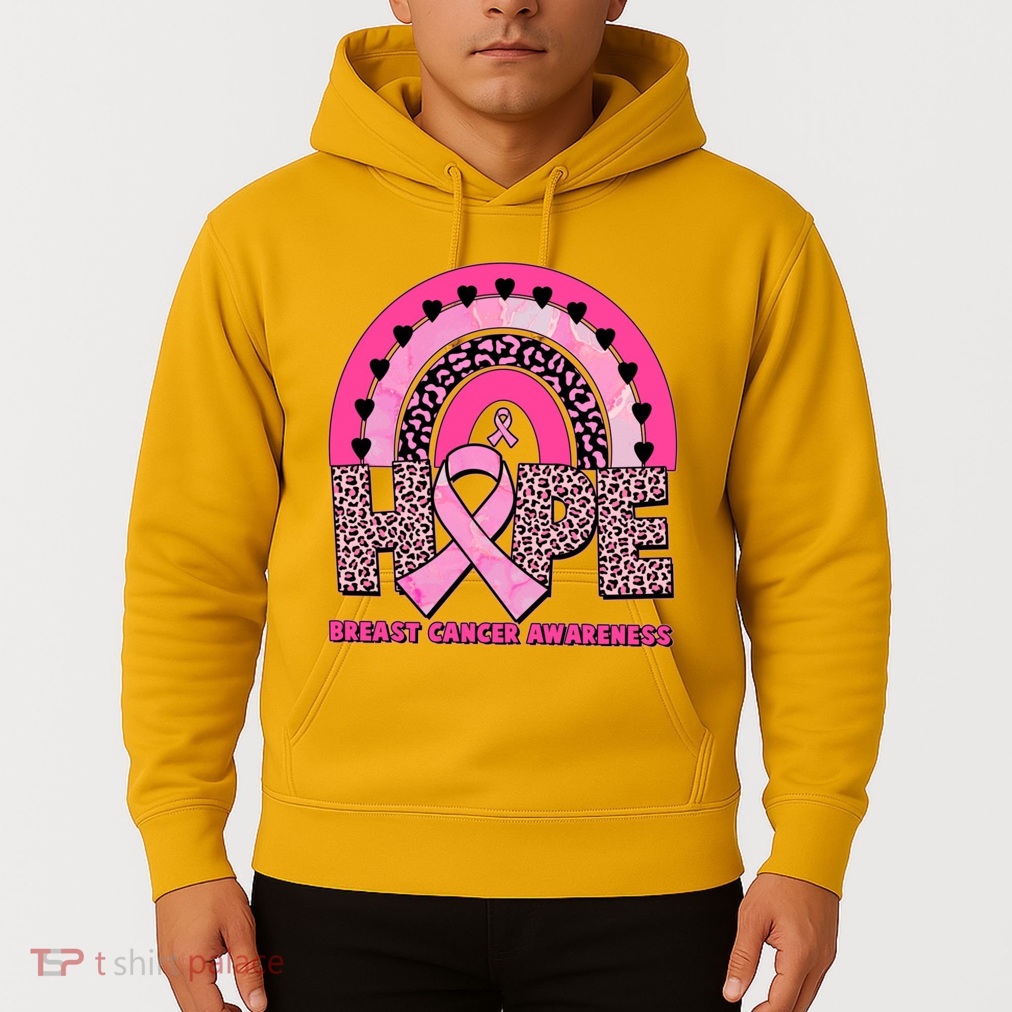 Breast Cancer Awareness Pink Leopard Print Rainbow Hoodie