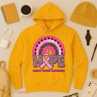 Breast Cancer Awareness Pink Leopard Print Rainbow Hoodie thumb 3