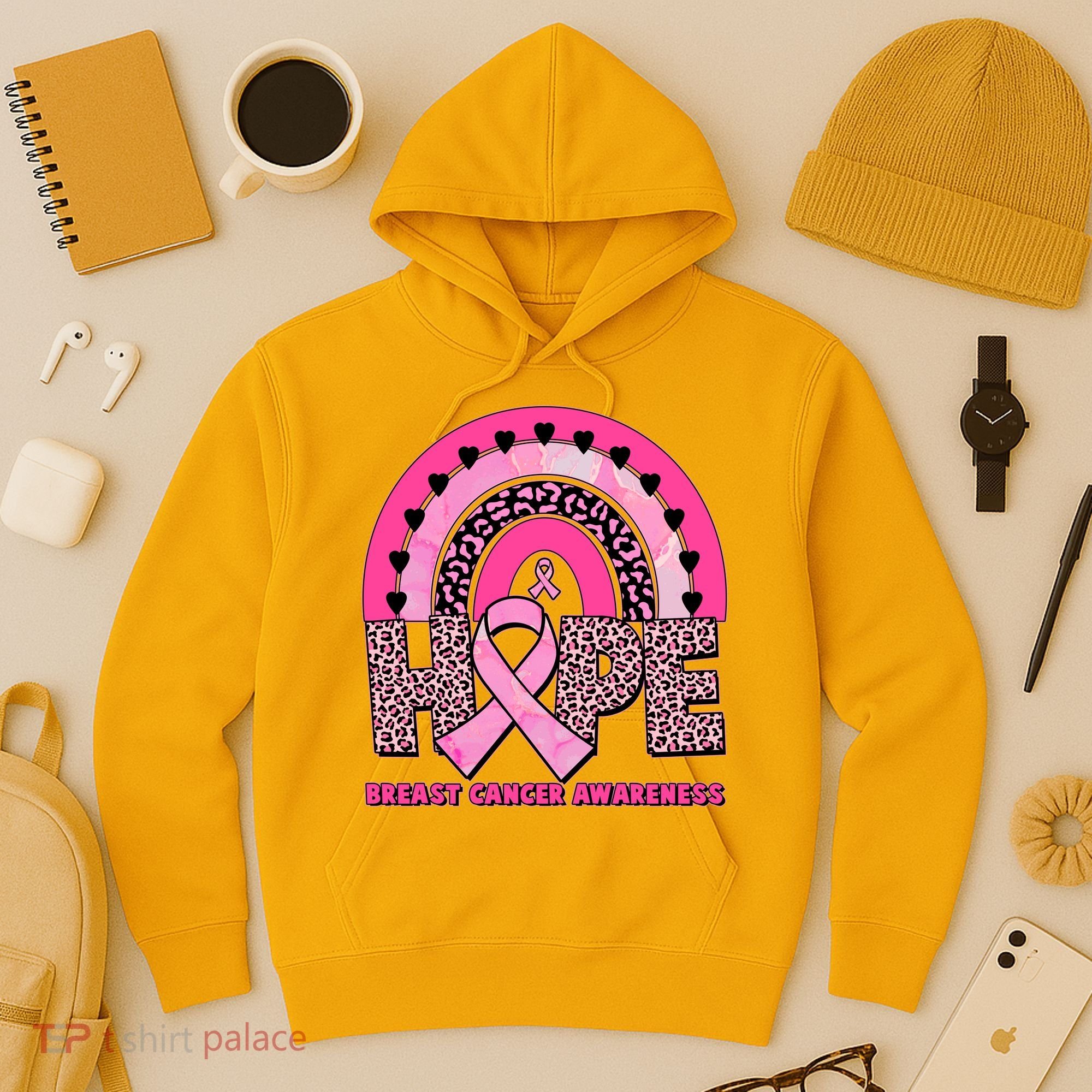 Breast Cancer Awareness Pink Leopard Print Rainbow Hoodie
