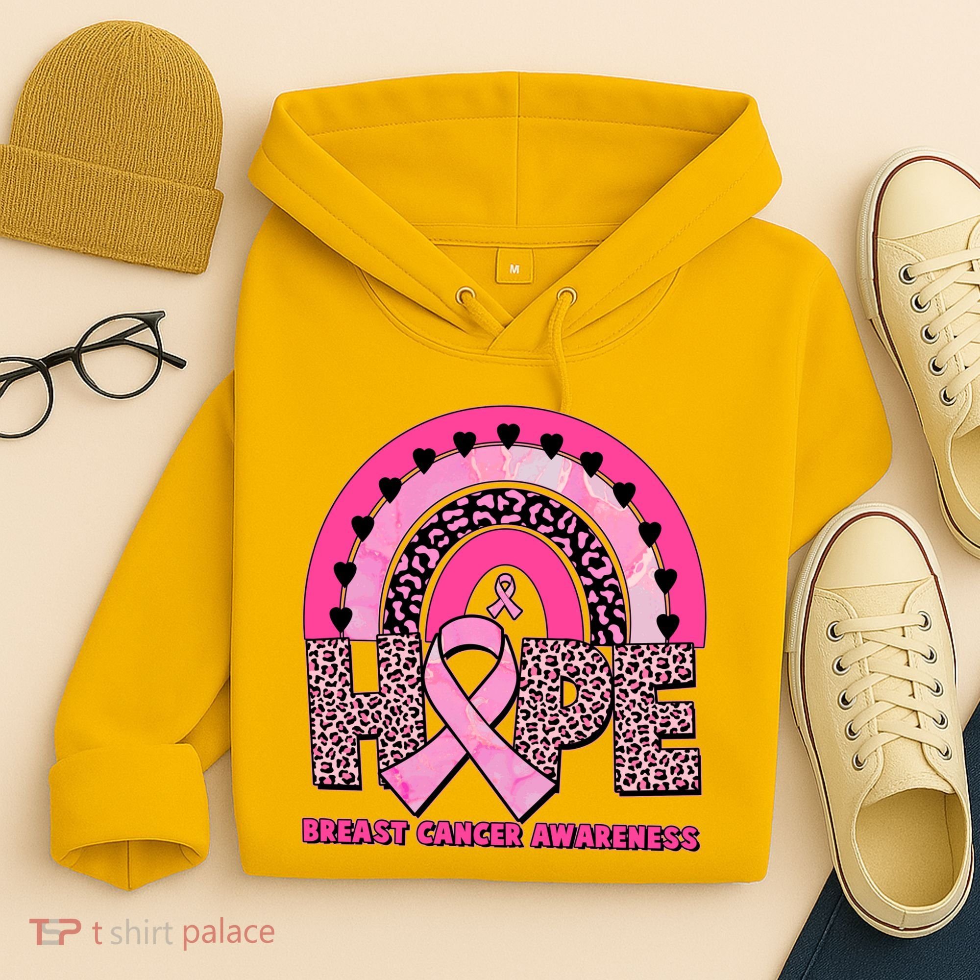 Breast Cancer Awareness Pink Leopard Print Rainbow Hoodie