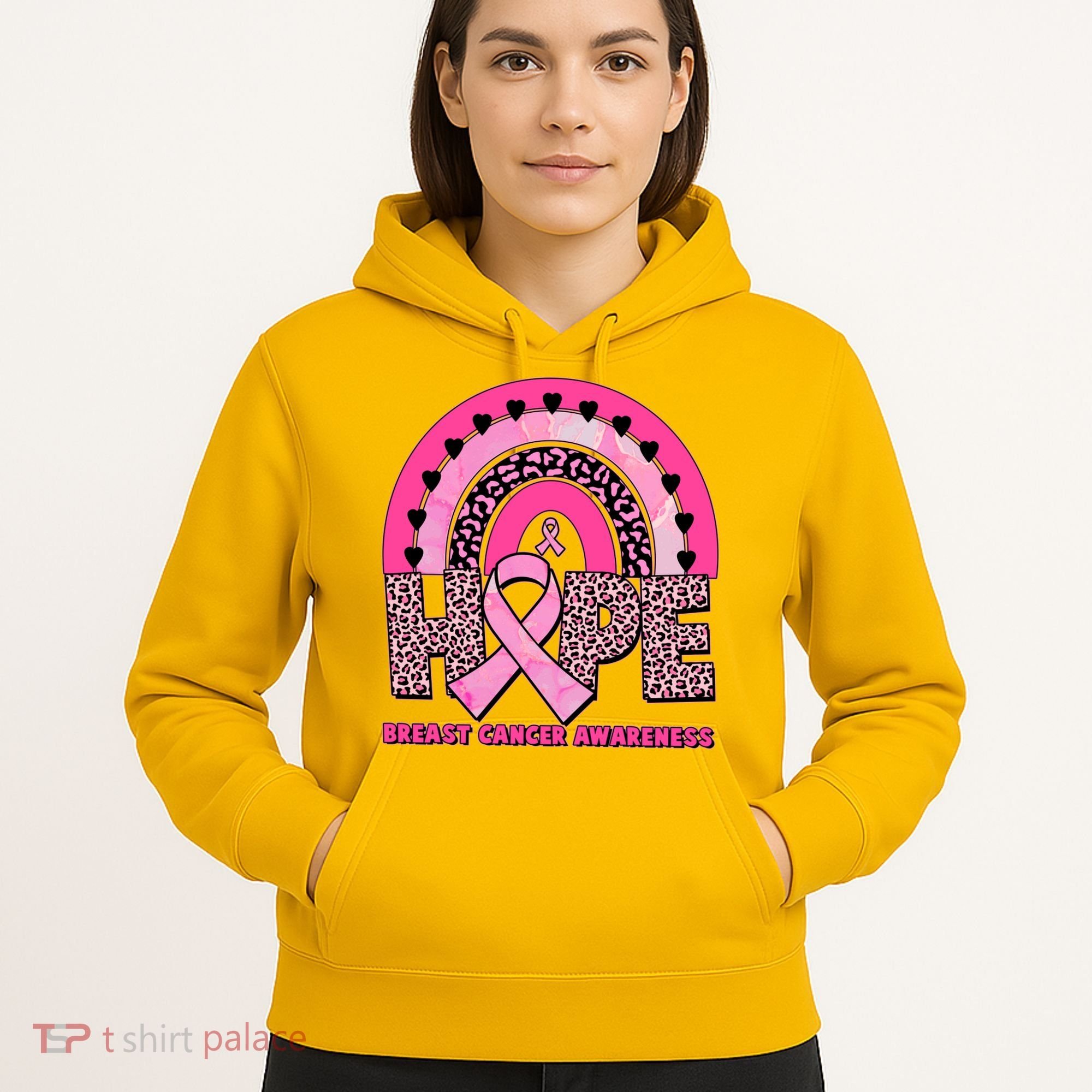 Breast Cancer Awareness Pink Leopard Print Rainbow Hoodie
