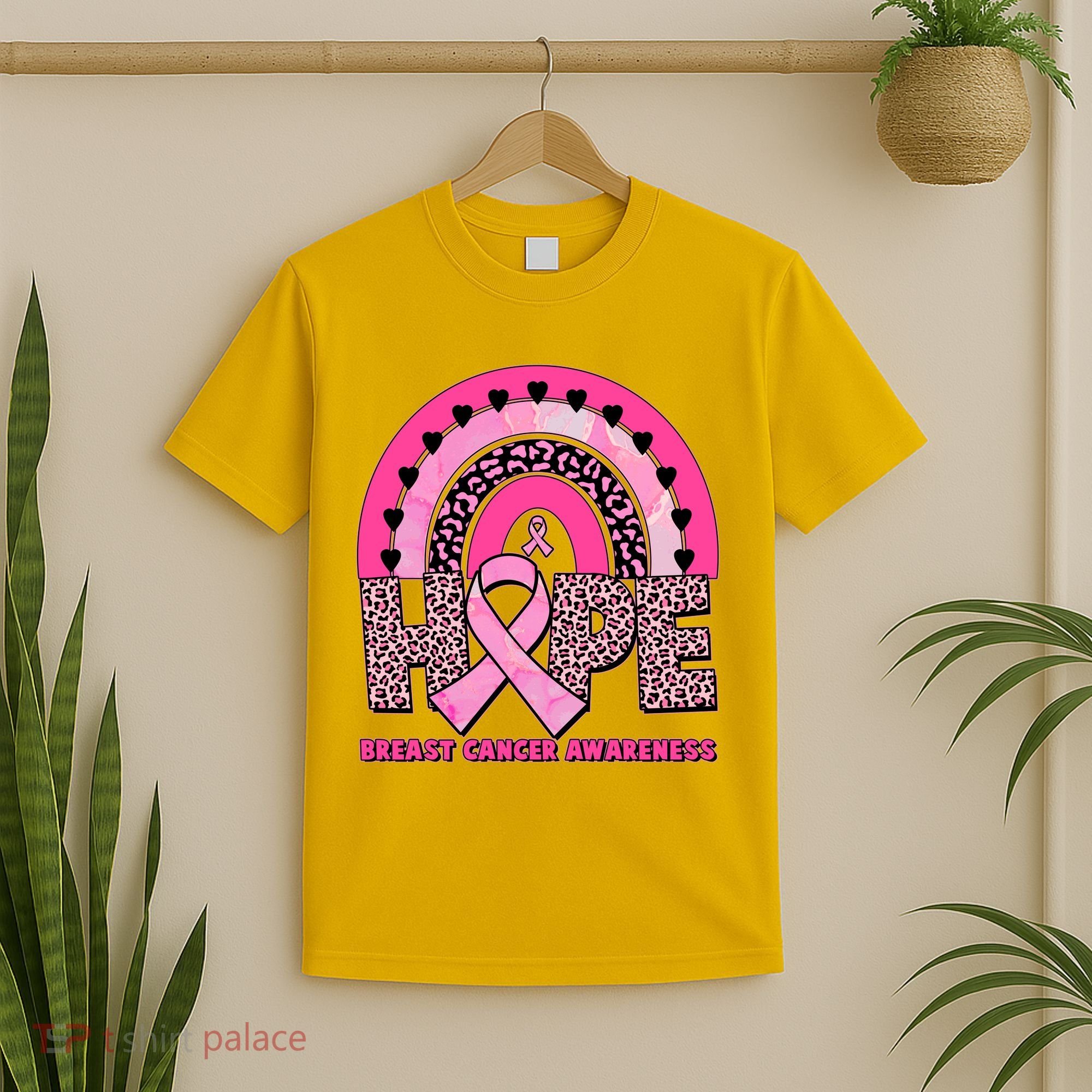 Breast Cancer Awareness Pink Leopard Print Rainbow T-Shirt
