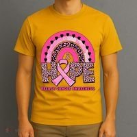 Breast Cancer Awareness Pink Leopard Print Rainbow T-Shirt thumb 3