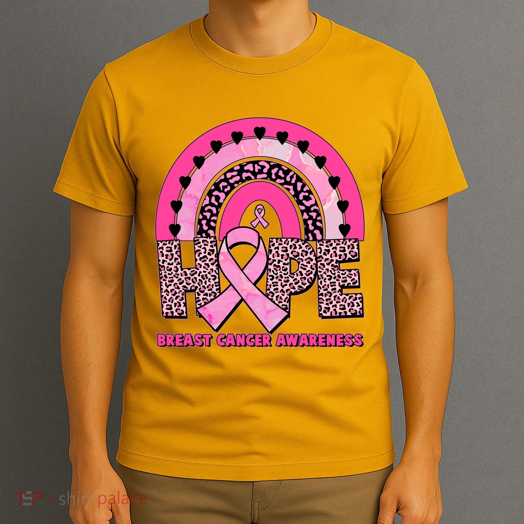 Breast Cancer Awareness Pink Leopard Print Rainbow T-Shirt