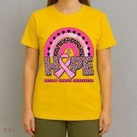 Breast Cancer Awareness Pink Leopard Print Rainbow T-Shirt thumb 4