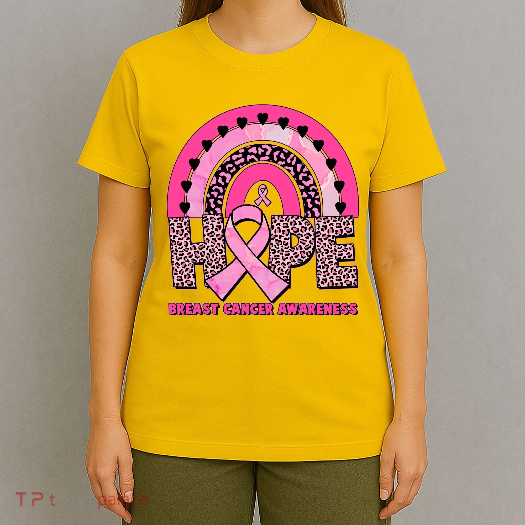 Breast Cancer Awareness Pink Leopard Print Rainbow T-Shirt