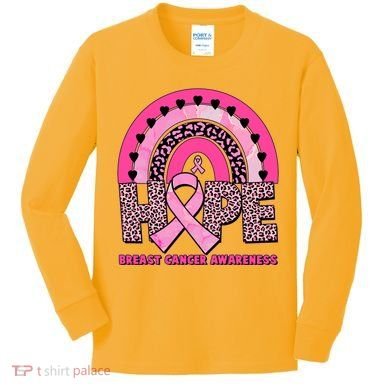 Breast Cancer Awareness Pink Leopard Print Rainbow Kids Long Sleeve Shirt