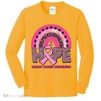 Breast Cancer Awareness Pink Leopard Print Rainbow Kids Long Sleeve Shirt thumb 0