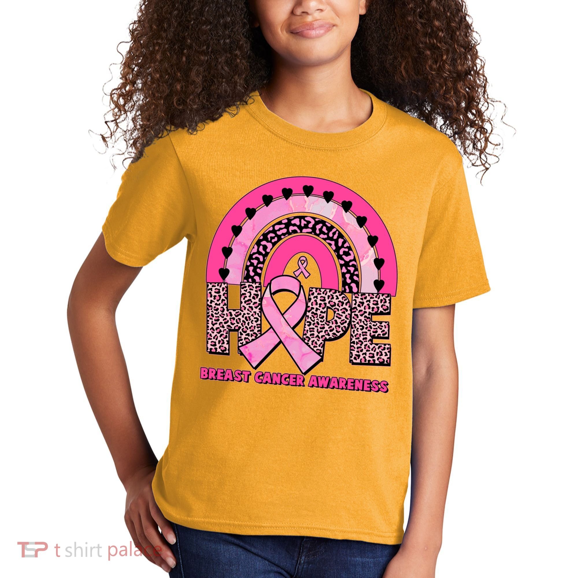 Breast Cancer Awareness Pink Leopard Print Rainbow Kids T-Shirt