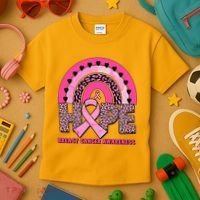 Breast Cancer Awareness Pink Leopard Print Rainbow Kids T-Shirt thumb 3