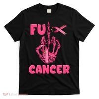 Breast Cancer Awareness Fu Cancer Skeleton Middle Finger Pink Ribbon T-Shirt thumb 0