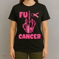 Breast Cancer Awareness Fu Cancer Skeleton Middle Finger Pink Ribbon T-Shirt thumb 4