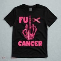 Breast Cancer Awareness Fu Cancer Skeleton Middle Finger Pink Ribbon T-Shirt thumb 5
