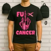 Breast Cancer Awareness Fu Cancer Skeleton Middle Finger Pink Ribbon T-Shirt thumb 6