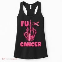 Breast Cancer Awareness Fu Cancer Skeleton Middle Finger Pink Ribbon Women's Tank Top thumb 0