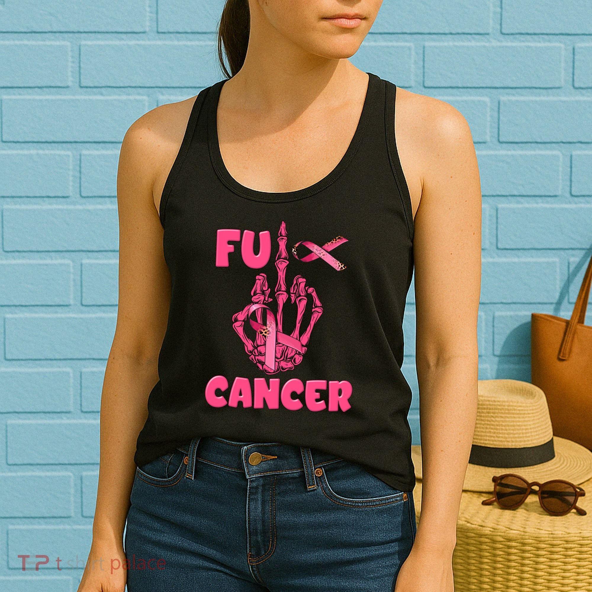 Breast Cancer Awareness Fu Cancer Skeleton Middle Finger Pink Ribbon Women's Tank Top