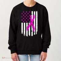 Breast Cancer Awareness Ribbon American Flag Women's Sweatshirt thumb 0