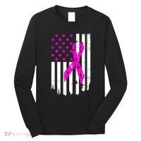 Breast Cancer Awareness Ribbon American Flag Long Sleeve Shirt thumb 0