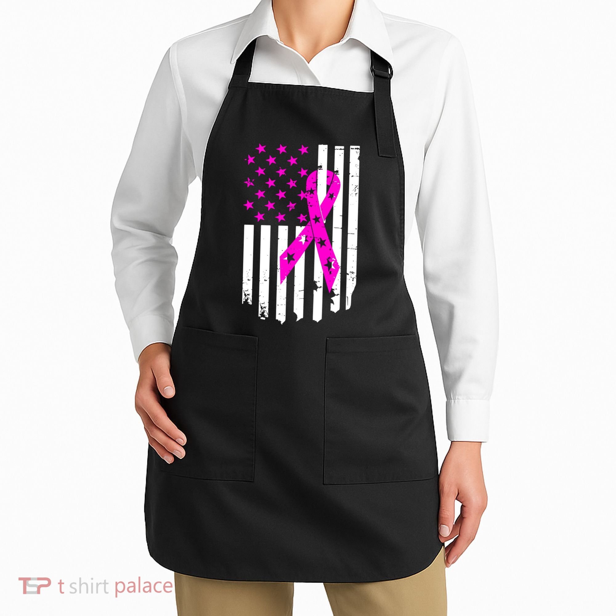Breast Cancer Awareness Ribbon American Flag Apron