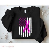 Breast Cancer Awareness Ribbon American Flag Sweatshirt thumb 2